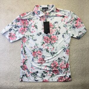 Bad Birdie Spring Showers Core Golf Polo Men's Size S Floral Print White NWT